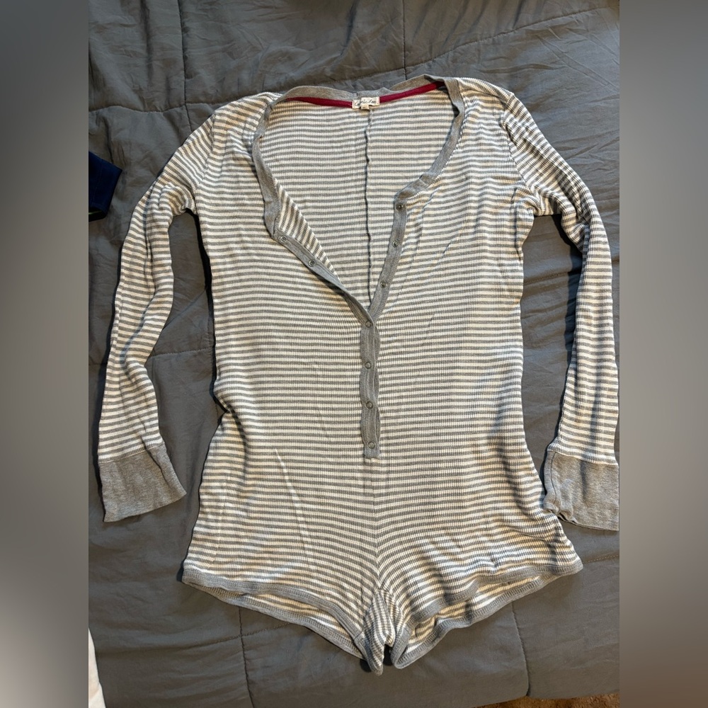 Striped Long Sleeve Button-Up Romper